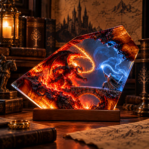 Epic Fantasy Dragon Battle Acrylic Light Box - Personalized Gifts For Fantasy Lovers 06nalu231026