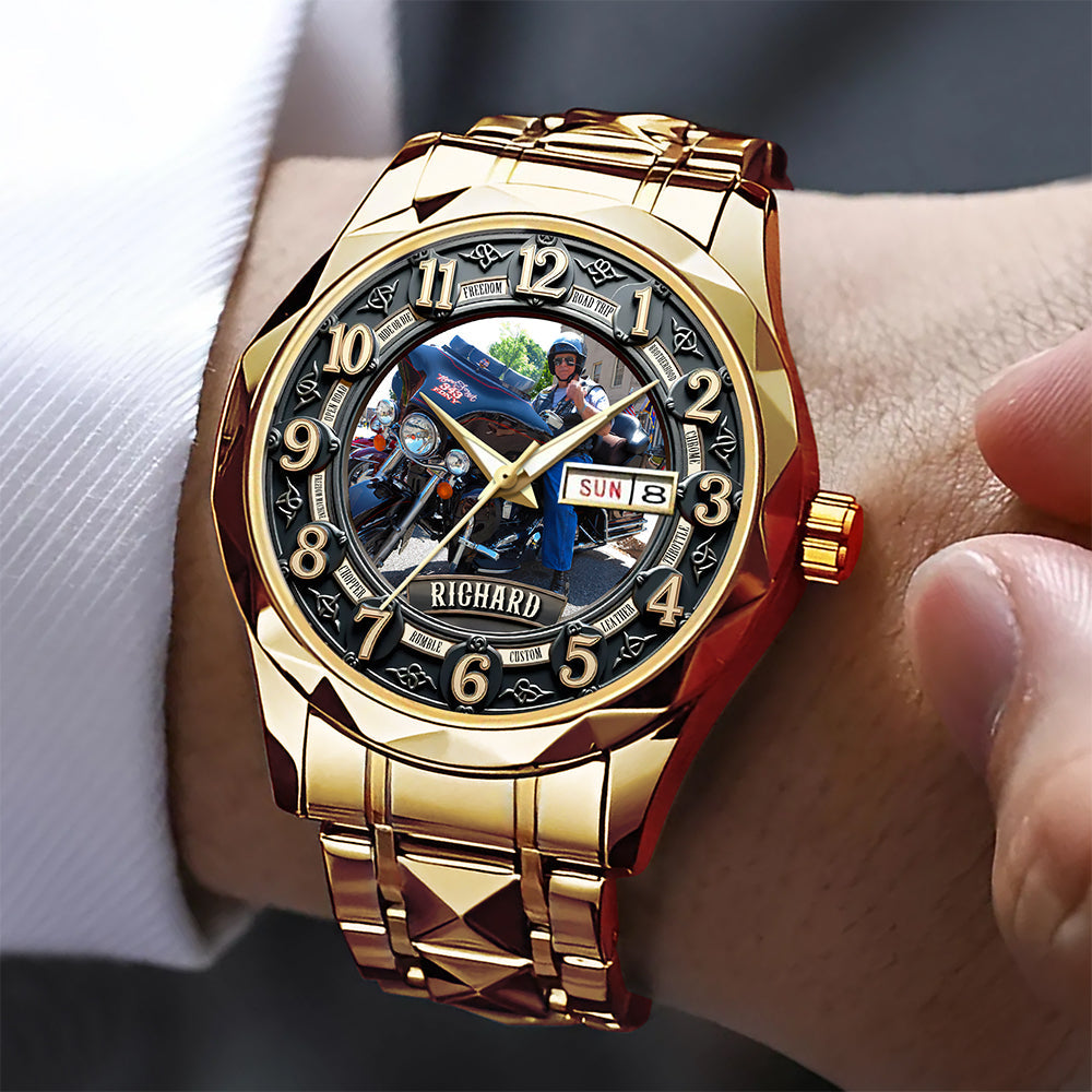 Motorcycle Rider Men's Stainless Steel Watch – Custom Photo Gift for Bikers 04huqn230725