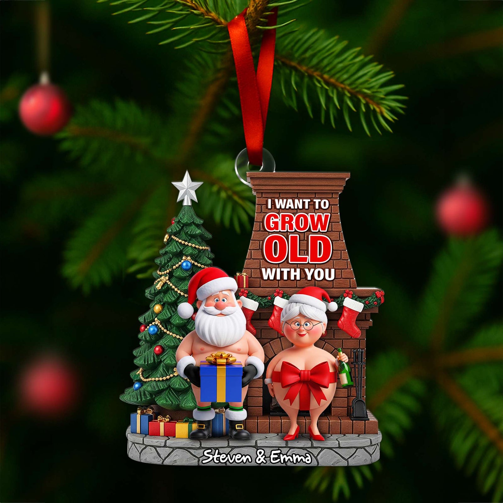 Funny Old Couple Ornament - Personalized Christmas Gift For Couple 02NALU190825 - Ornament - GoDuckee
