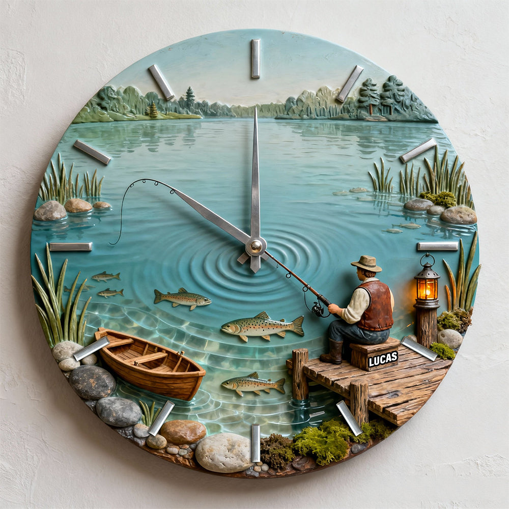 Personalized Gifts For Fishing Lovers Acrylic Hanging Wall Clock 06totn261225