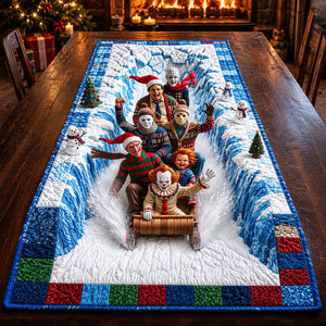 Macabre Midnight Slashers, Christmas Tobogganing Hours Quilted Table Runner - Personalized Gifts For Horror Lovers 04qhdt210826