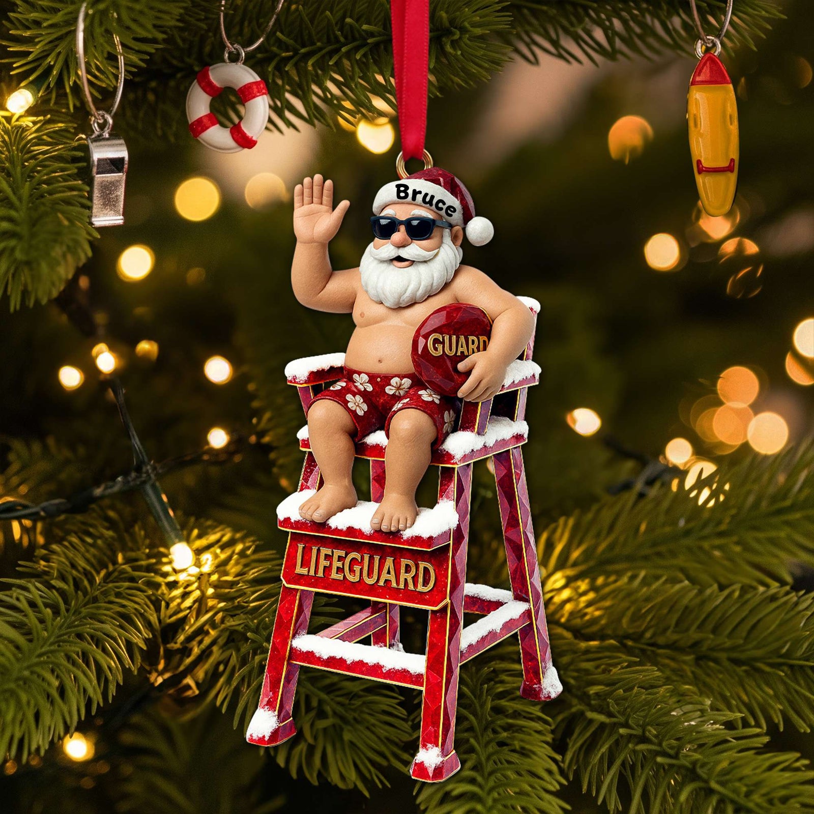 Caricature Beach Santa Lifeguard Ornament - Personalized Christmas Gifts For Beach Lifeguard 04OHLU210825