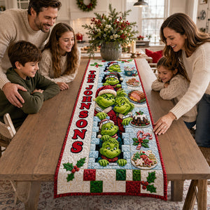 Playful Family Quilted Table Runner, Personalized Christmas Gifts For Family 02qhtn210826-Homacus