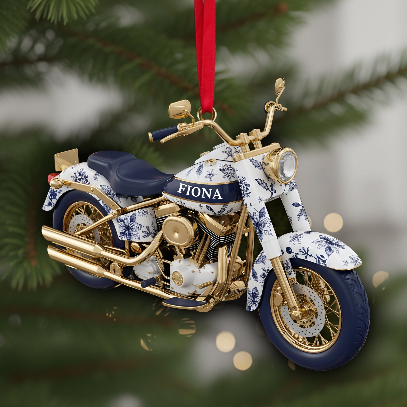 Motorcycle Toile de Jouy Christmas Ornament Personalized Gifts for Bikers 05PGLU061025