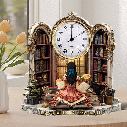 Girl Holding Books Desk Clock Plaque Personalized Gifts for Book Lovers 05TGQN230525-Homacus