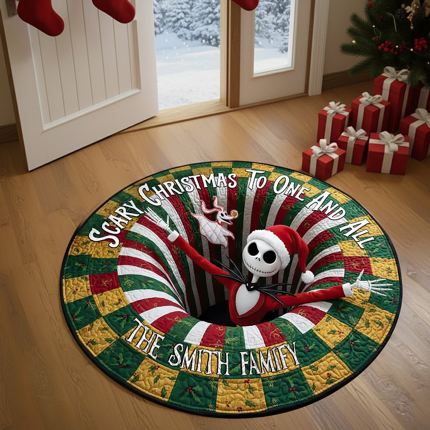 Haunted Holiday Family Round Mat - Personalized Christmas Gifts For Family 02HULU250925