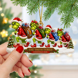 Sneaking Santa Christmas Monster Family Ornament - Personalized Gifts For Family Christmas Ornament 01TYQN280826