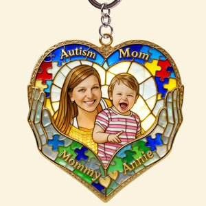 Custom Photo Loving Autism Mom Keychain, Personalized Gifts For Autism Mom 02QHTN010426