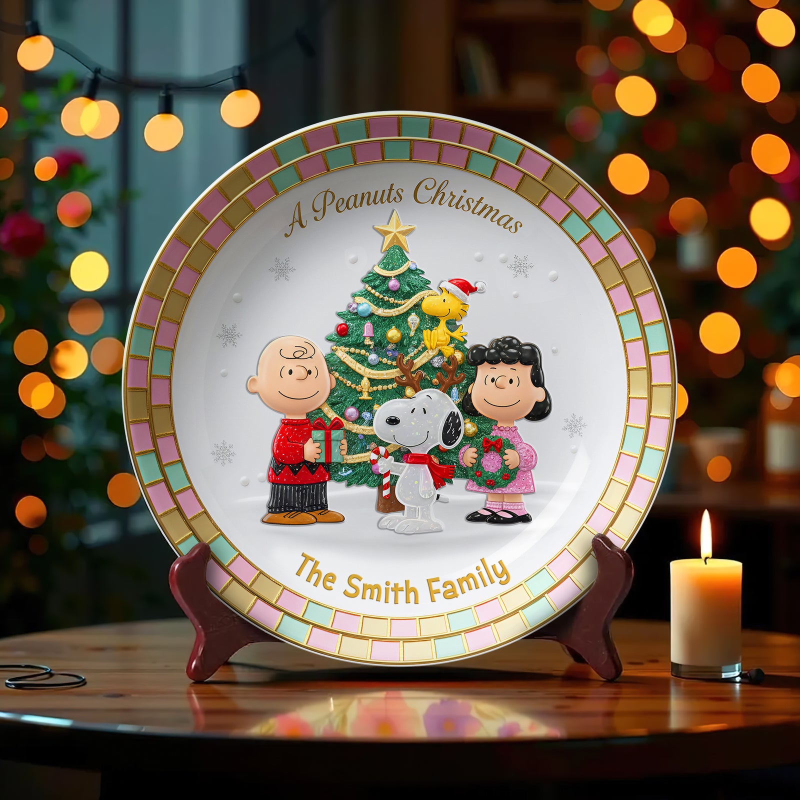 Family Joy Under The Tree Round Plate -  Personalized Gift For Family 02PGLU171025