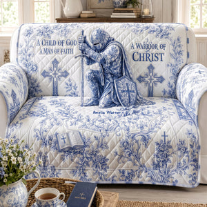 Sacred Templar Knight Toile De Jouy Quilted Sofa Cover, Personalized Gifts For Christians 02qhdt290626