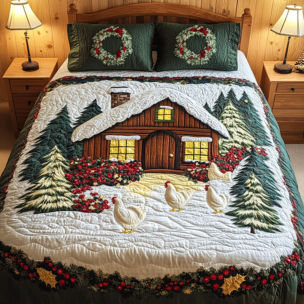 Farmhouse In Snow Quilt Bed Set - Gifts For Chicken Lovers 03tgqn080825