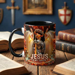 Kneel Templar Knight Warrior & Jesus Savior Accent Mug, Personalized Gifts For Christians 03qhqn210126