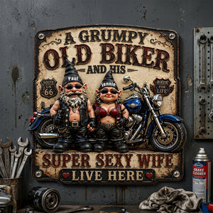Biker Couple Gnomes Metal Sign - Personalized Gifts For Couples 06nalu190626