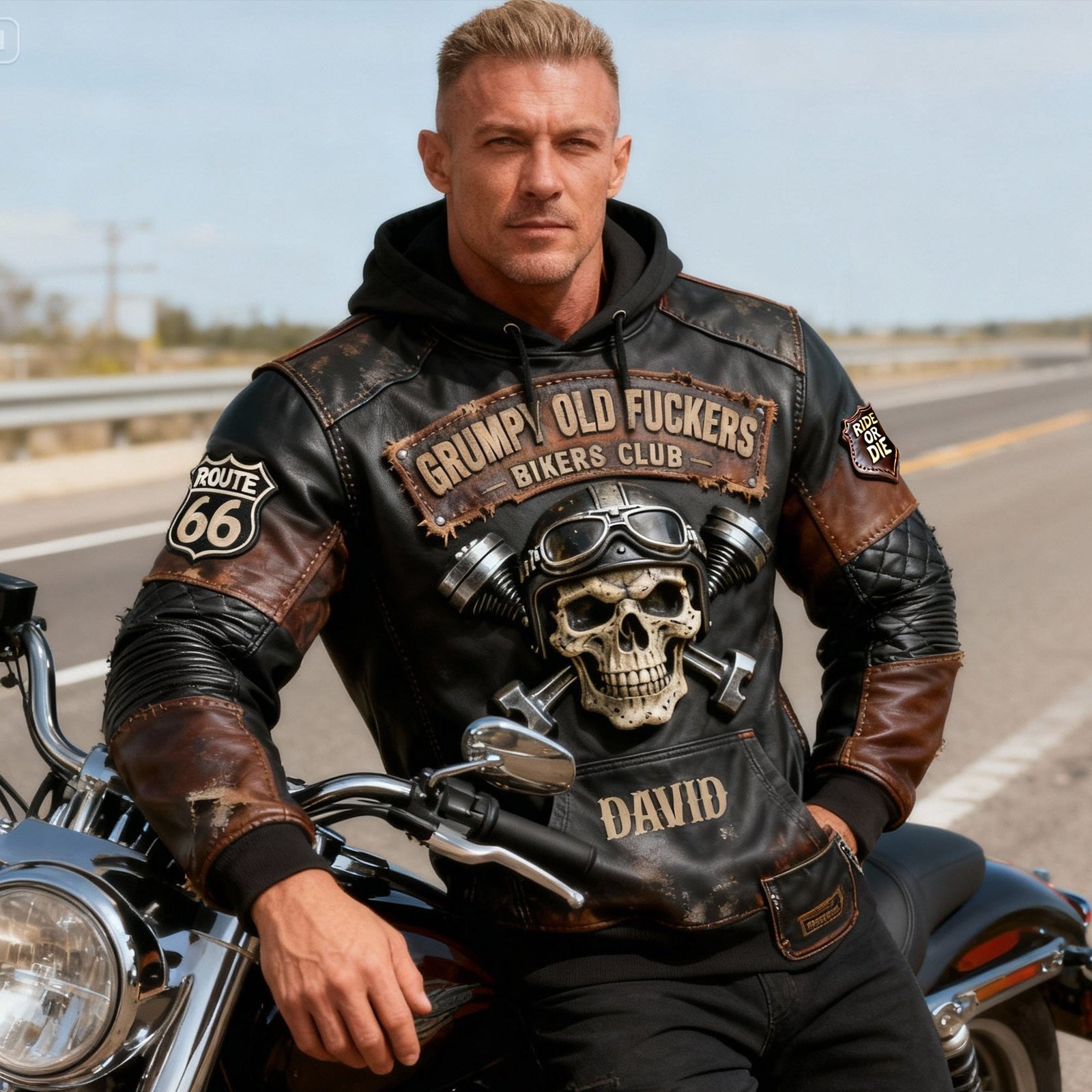 Vintage Biker Skull Hoodie - Personalized Gift For Bikers 05NALU230126