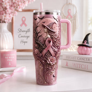 Pink Witches Ribbon Breast Cancer Awareness Colorful 40oz Tumbler With Handle - Personalized Gifts For Cancer Awareness 04palu100826