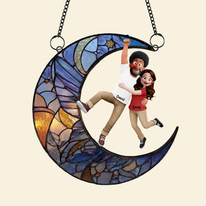 Fun Hanging Couple Moon Suncatcher Ornament - Personalized Gifts For Couple 03qhqn011225