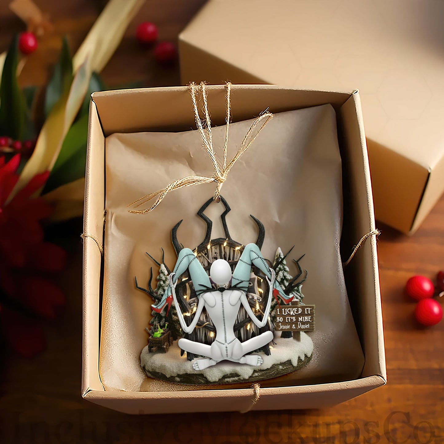Naughty Skull Couple Ornament - Personalized Christmas Gift For Couples 02TGLU230925