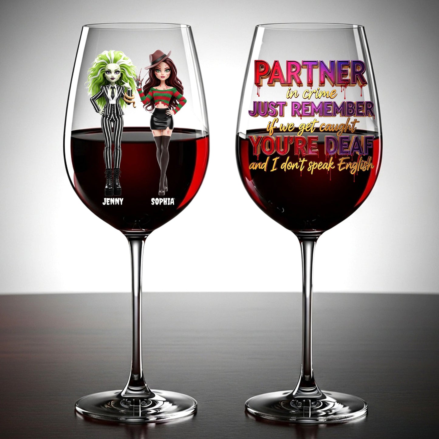 Spooky Dolls Personalized Halloween Gifts For Drinking Lovers Besties Wine Glass 05natn250825
