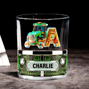Rustic Tractor Initials Name Drinking Glass - Personalized Gifts For Tractor Lovers 03TGLU250825