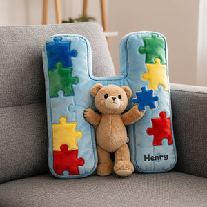 Autism Bear Alphabet Initial Letter Custom Shaped Pillow - Personalized Gifts For Kids 04natn101225