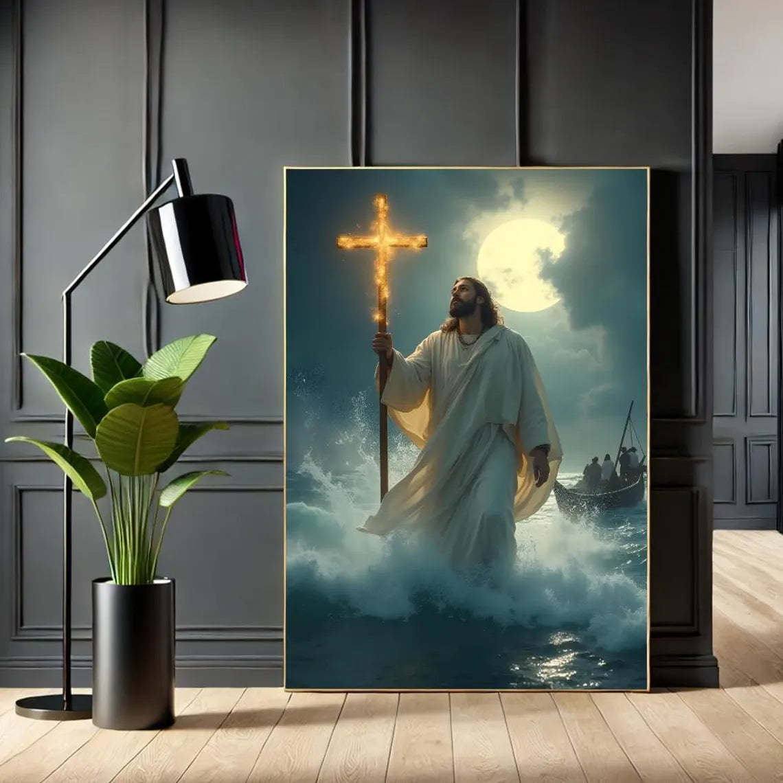 Jesus Walking On Water With Glowing Cross Canvas – Gift For Jesus Lover 02acxa060525
