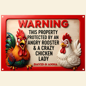 Funny Angry Rooster & Chicken Lady Metal Sign Personalized Gifts 05NADT261125