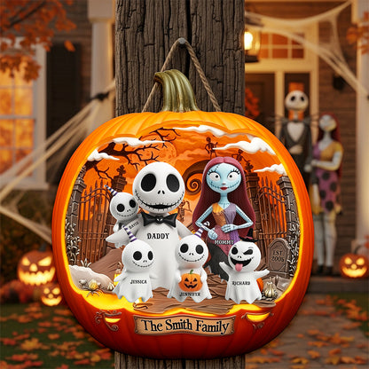 Spooky Family Pumpkin Wood Sign - Personalized Halloween Gifts For Family 01tgqn190825