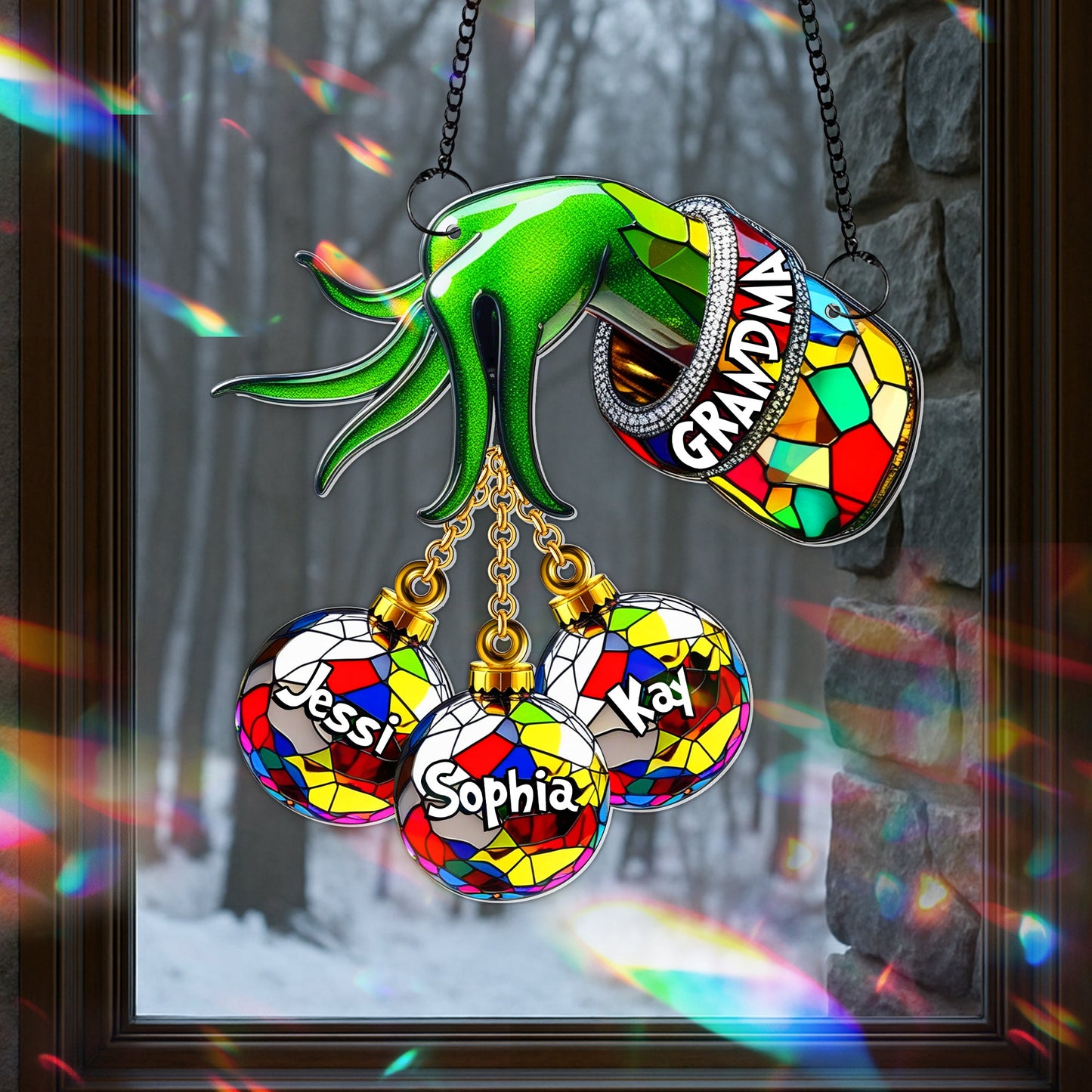 Green Christmas Bauble Suncatcher - Personalized Gifts For Grandma 08TGLU140825
