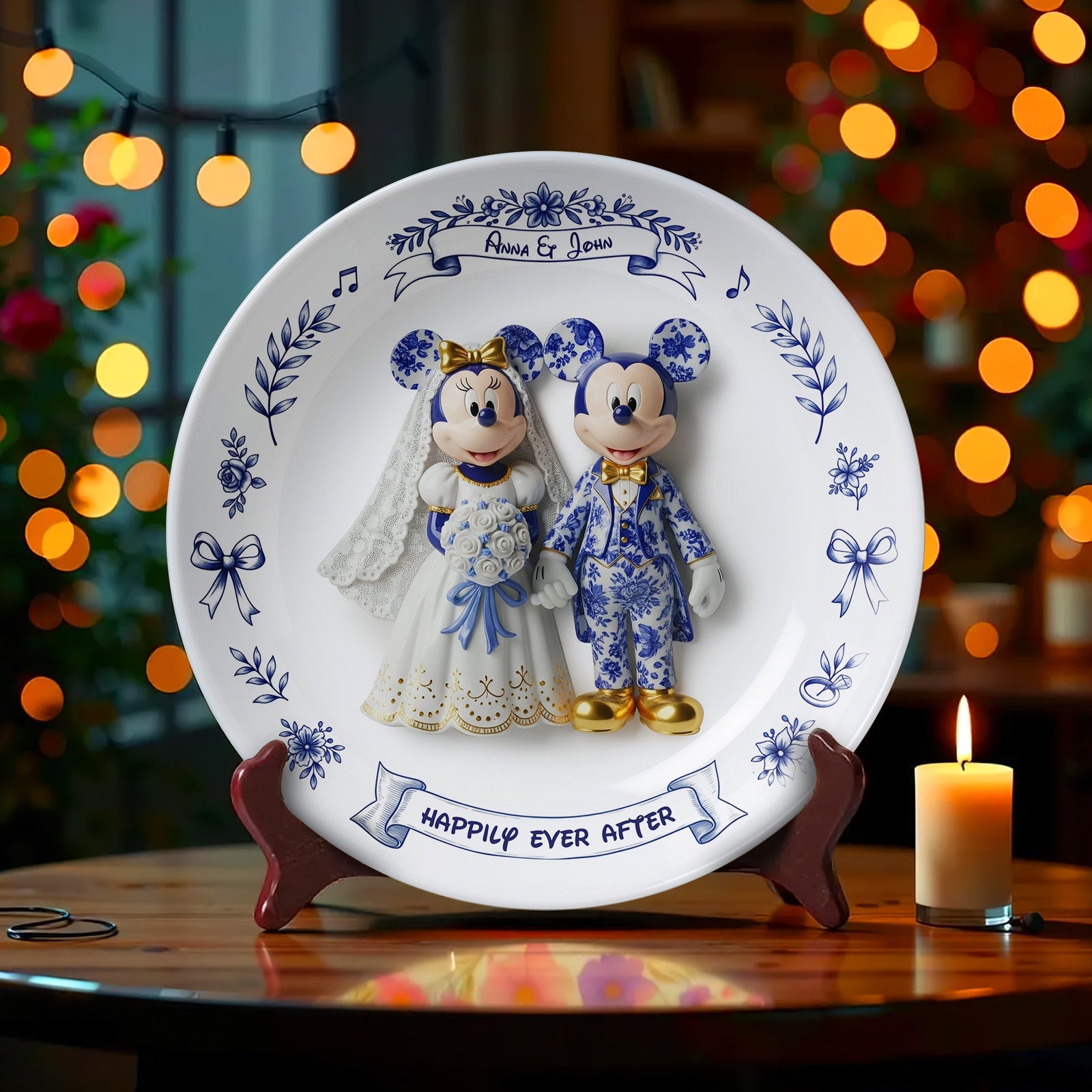 Cute Cartoon Couple Round Plate - Personalized Gift For Couples 01PGLU041025