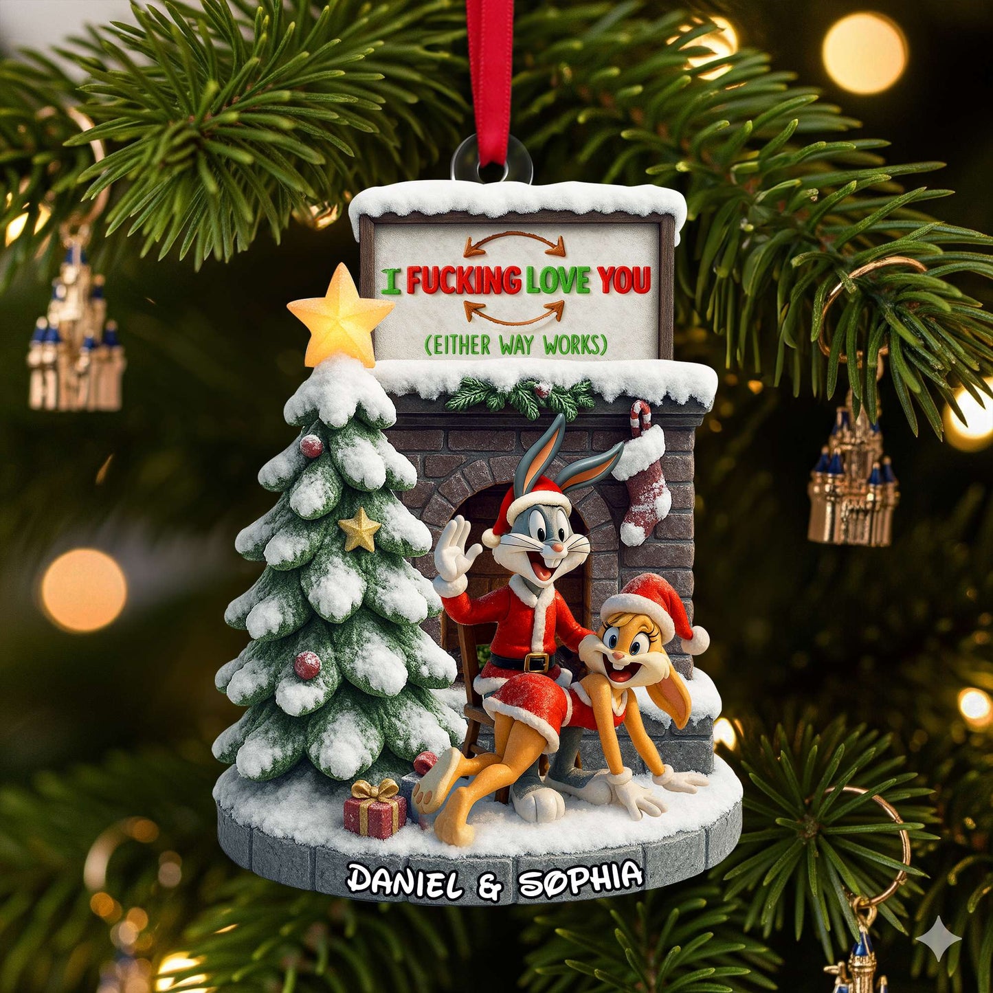 Playful Cartoon Couple Ornament - Personalized Christmas Gifts For Couple 06OHLU280825