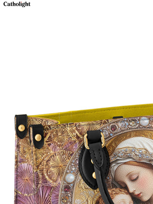 Catholight  Divine Madonna and Child Leather Handbag - Elegant Religious Artwork