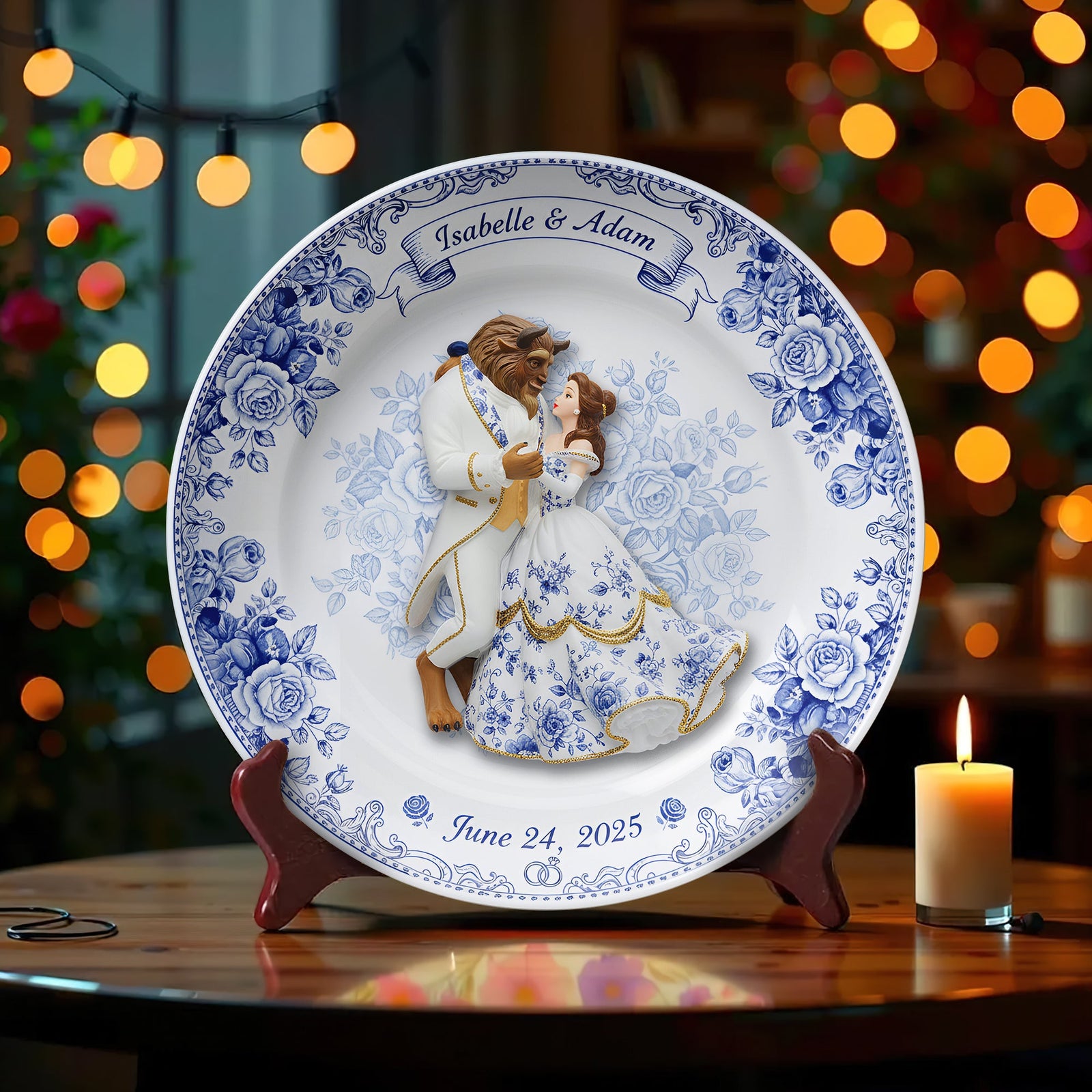 Fairytale Love Story Round Plate - Personalized Gift For Couples 07PALU131025
