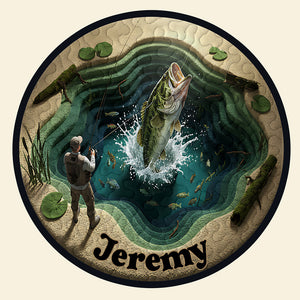 Personalized Gifts For Fishing Lovers, Fish Quilted Round Mat 02hyta061025