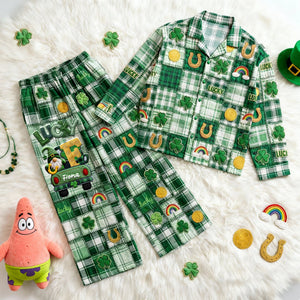 St. Patrick’s Lucky Clover Button Up Pajamas - Personalized Gift For St. Patrick’s Day 01PALU210126