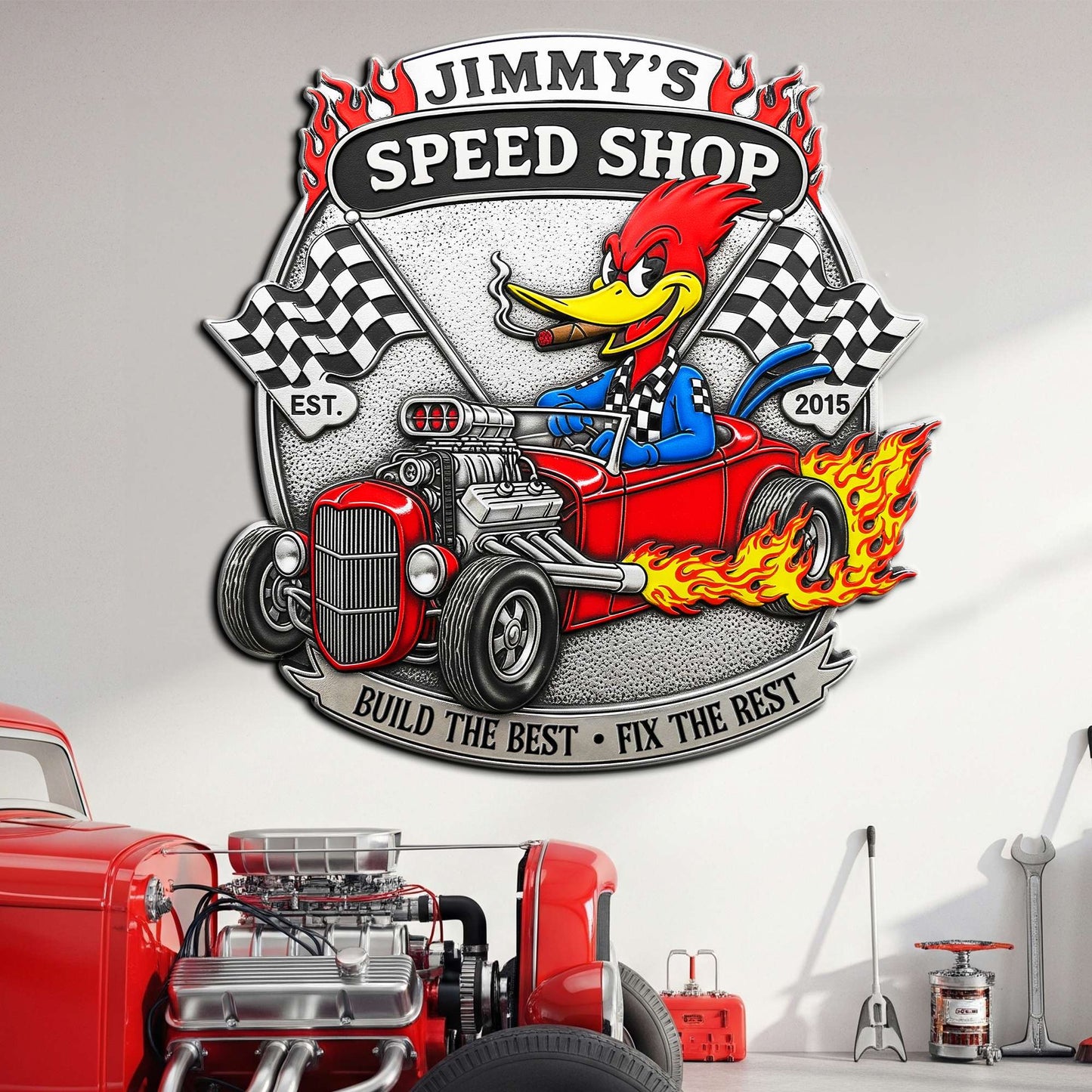 Christmas Garage Sign – Personalized Hot Rod Metal Decor 04QHLU300625