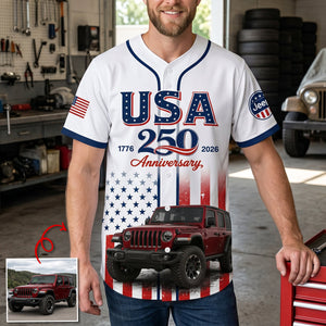 USA 250 Anniversary Baseball Jersey Shirt - Custom Photo Gifts For Offroad Car Lovers 04natn110626