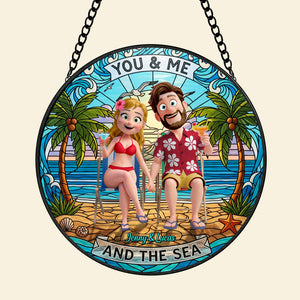Happy Couple At Beach Stained Glass Suncatcher, Personalized Gifts For Couple 02qhtn160725hg