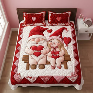 Sweet Gnome Couple Quilt Bed Set - Personalized Gift For Couples 02NALU291125