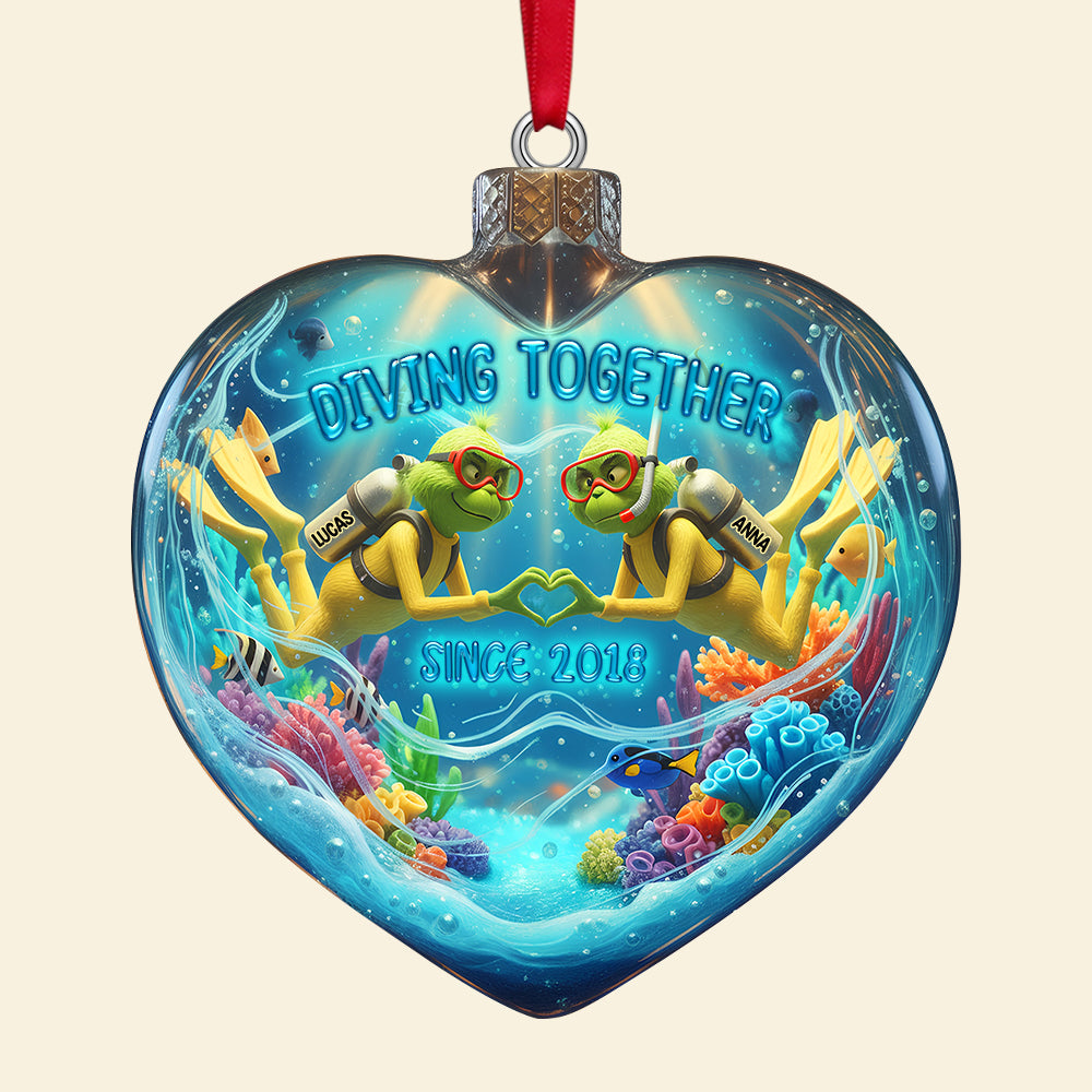 Green Scuba Diving Couple Ornament - Personalized Gifts For Scuba Diving Couple 01qhtn260925