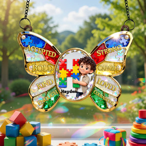 Autism Kids Suncatcher  - Custom Photo Gifts For Autism Awareness Suncatcher Ornament 01NALU160326