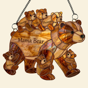 Mama Bear Suncatcher  - Personalized Gifts For Mother's Day Suncatcher Ornament 03HUDT090426