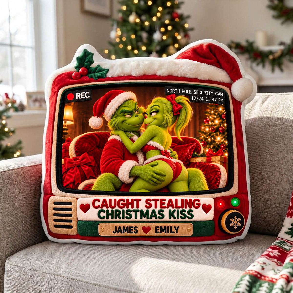 Mischievous Christmas Kiss Pillow - Personalized Gifts For Couple 07hadh191026
