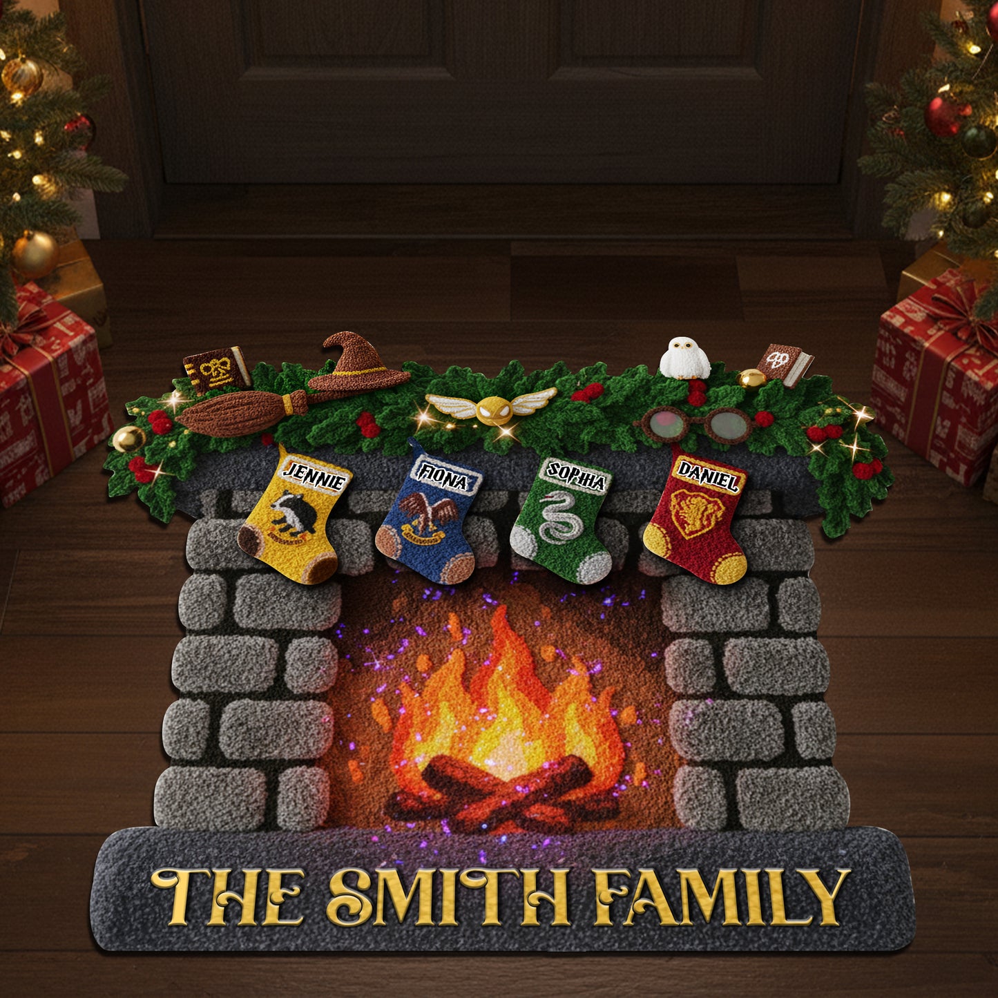 Hanging Stockings Fireplace Doormat - Personalized Gift For Family 01TOLU300925