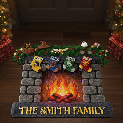 Hanging Stockings Fireplace Doormat - Personalized Gift For Family 01TOLU300925