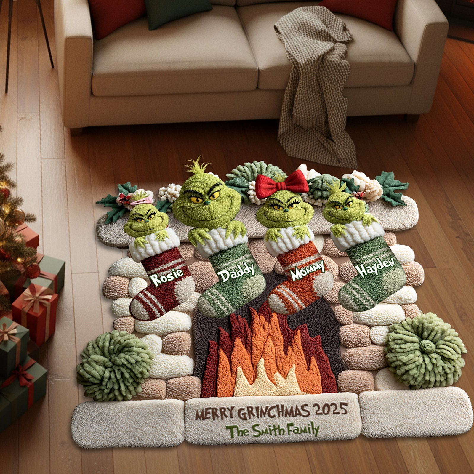 Holiday Stockings Family Door Mat - Personalized Gifts For Family 05TGLU250925