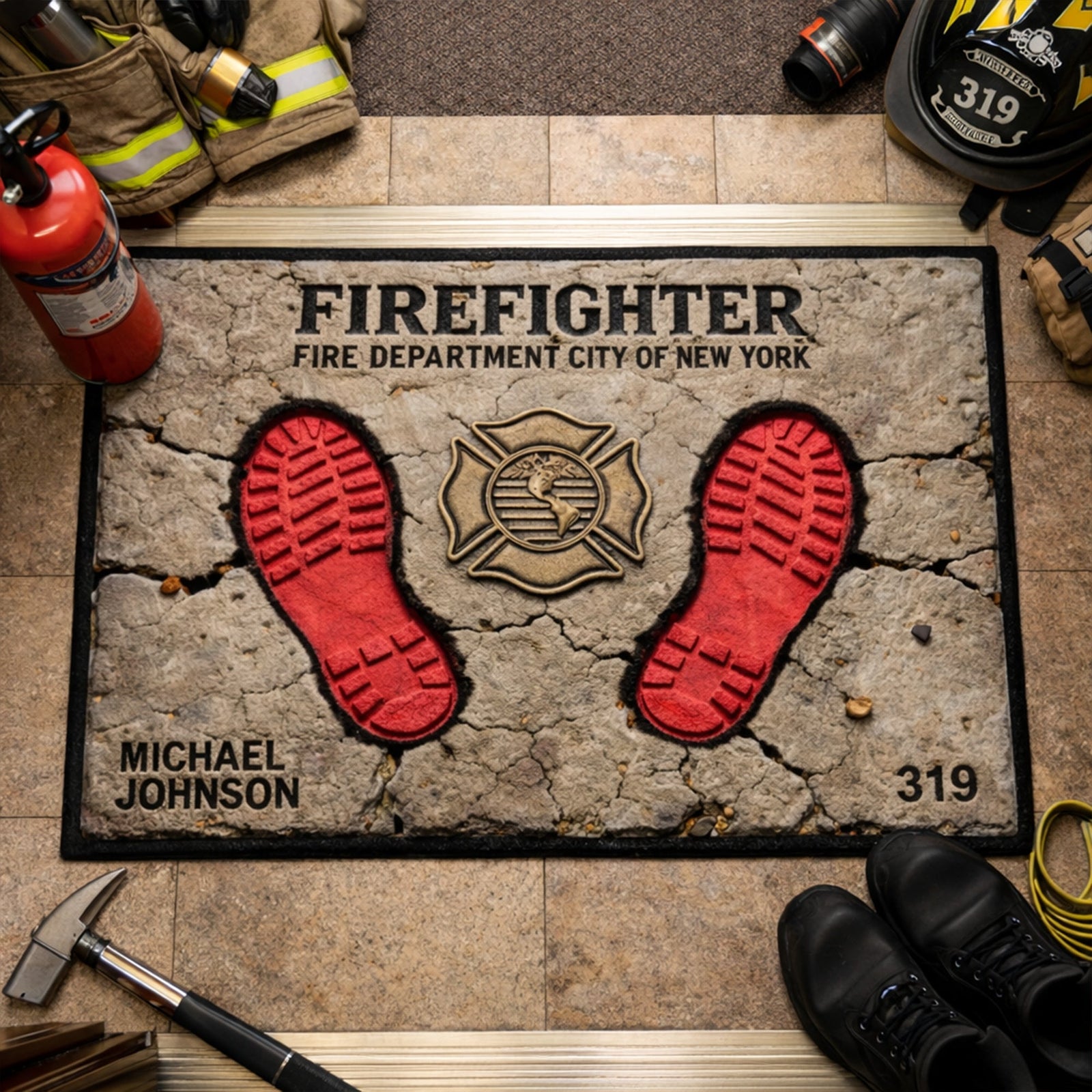 Firefighter Boot Print Doormat - Personalized Gift For Firefighter 04TGLU120226