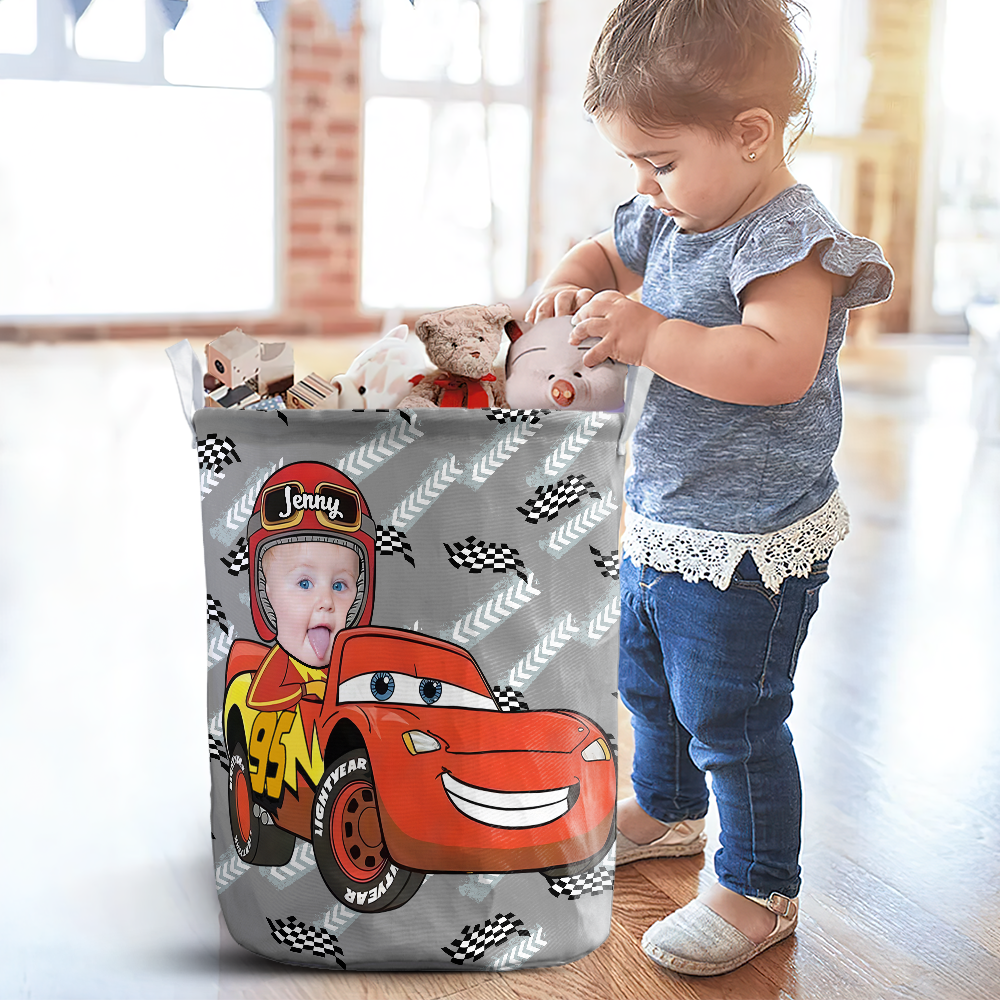 Personalized Custom Photo Gifts For Kids Driving Car Laundry Basket 02KAPU031224 - Laundry Basket - GoDuckee