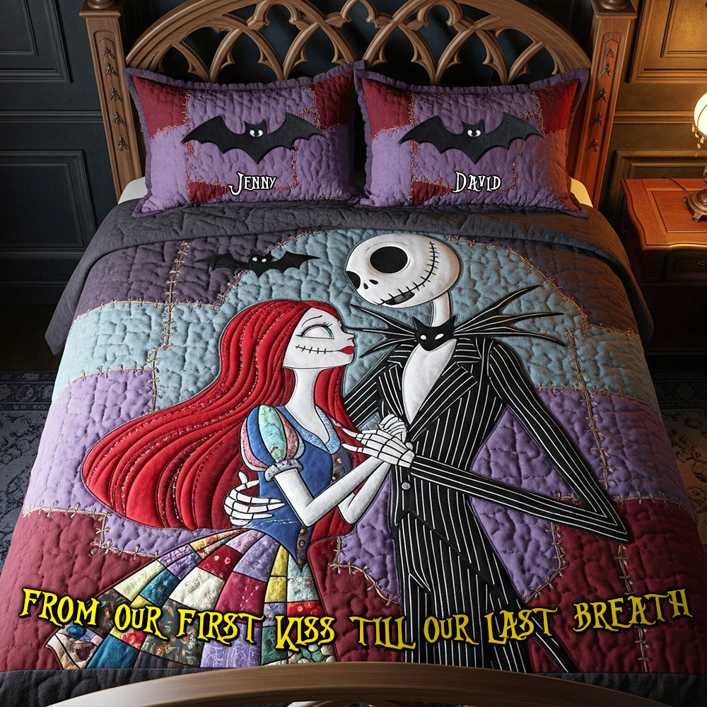 Enthusiastic Halloween Couple Quilt Bed Set, Personalized Gifts For Couple 02qhtn090825