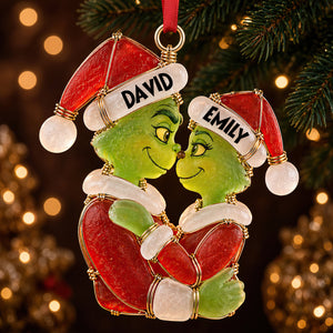 Christmas Couple Sea Glass Effect Ornament, Personalized Gifts For Couple 06QHDT131026