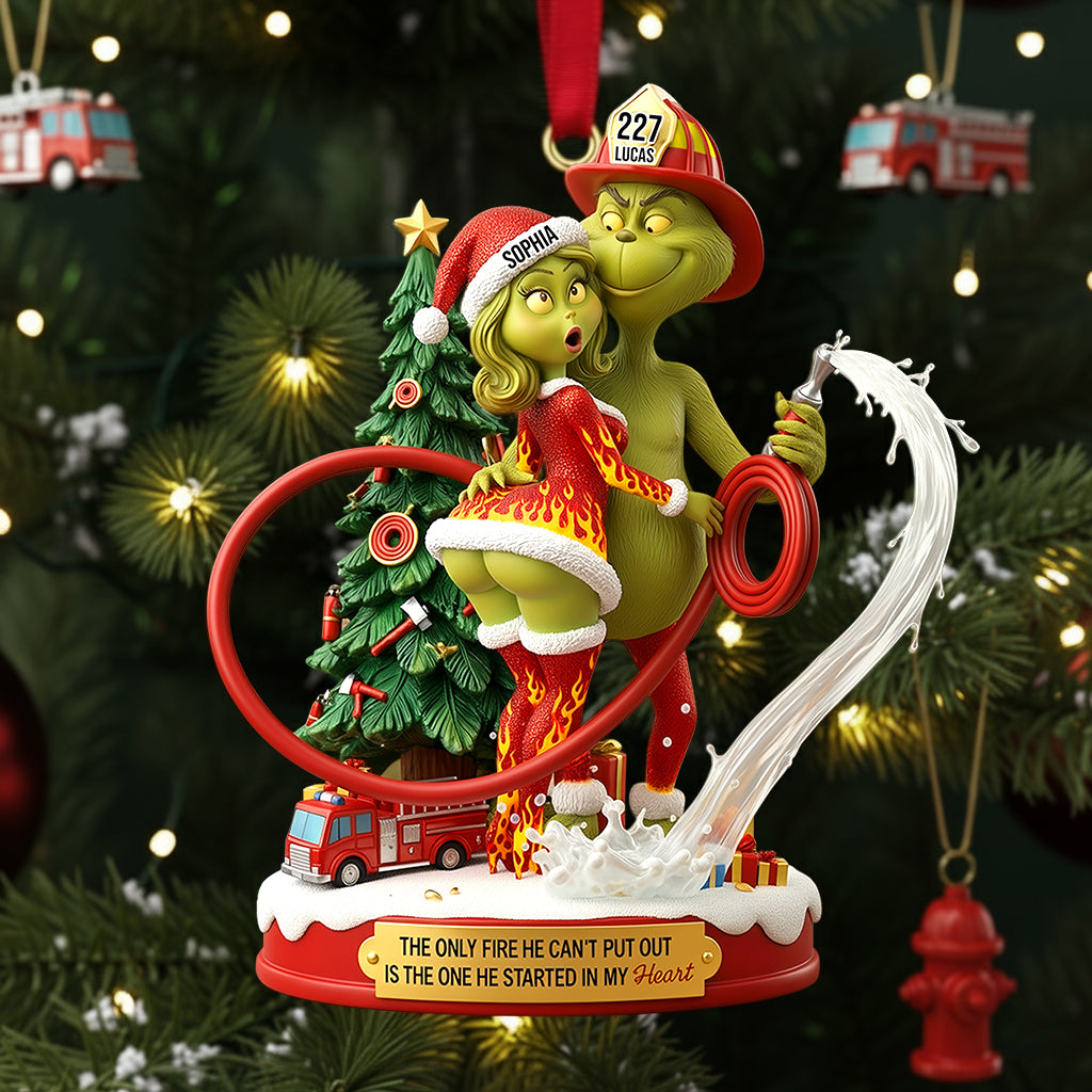 Funny Firefighter Green Monster Personalized Gifts For Couple Christmas Ornament 02tgtn011025